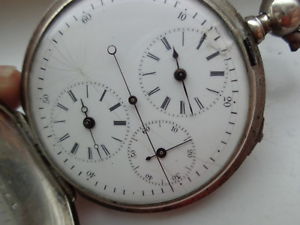 ANTIQUE MEGA RARE HUGUENIN INDEPENDENT SECOND DOUBLE TIME POCKET WATCH.STOPWATCH