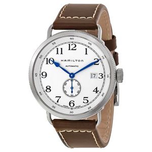 Hamilton H78465553 Mens Silver Dial Analog Automatic Watch with Leather Strap