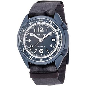 Hamilton H80495845 Mens Blue Dial Analog Automatic Watch with Canvas Strap