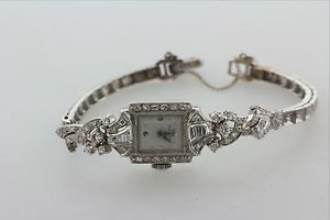 Antique Hamilton 14K White Gold 1.72ct Diamond Womens Automatic Wind Watch-6.25