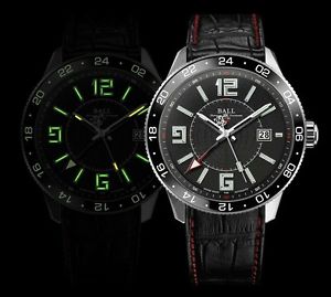 Ball Engineer Master II Pilot GMT Automatic black crocodile leather red details