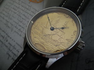 18K SOLID GOLD HAND ENGRAVED DIAL IN 1800s SWISS MADE ETA UNITAS 6497 MOVEMENT
