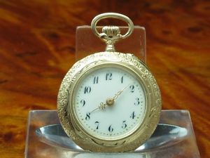 14kt 585 GOLD OPEN FACE TASCHENUHR / EDLE EMAILLE HANDARBEIT