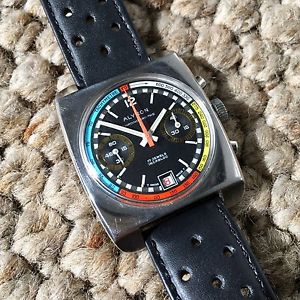 Vintage Alyson Steel Chronograph Vajloux 7734 Manual Wind Black Dial Wristwatch