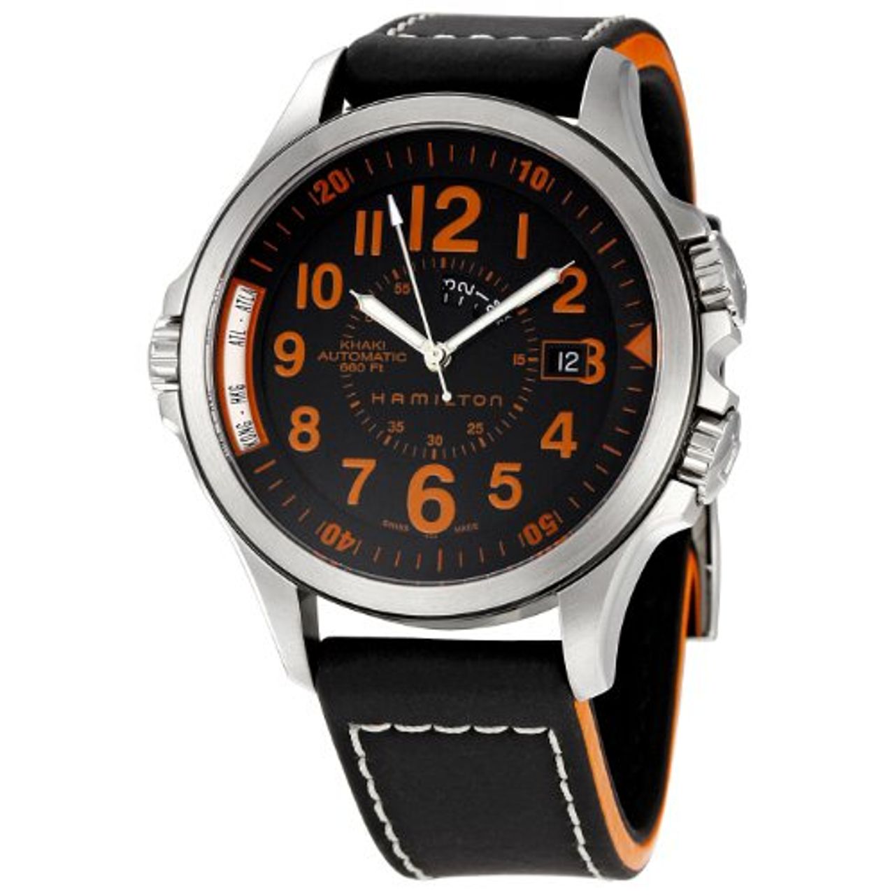Hamilton H77695733 Mens Black Dial Automatic Watch with Leather Strap