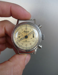 Vintage Minerva Military Chronograph 1335 Caliber 13-20CH Steel 1940’s Rare WWII