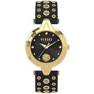 VERSUS WOMEN'S EYELETS 34MM BLACK LEATHER BAND STEEL CASE QUARTZ WATCH SCI0316