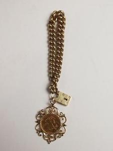 9Ct Albert Pocket Watch Graduated Fob Chain With Victoria Gold Sovereign