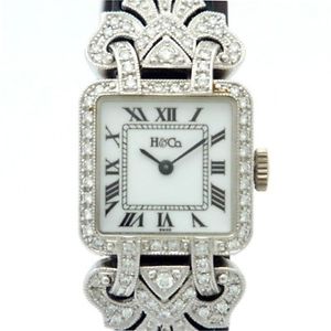 Auth H&CO PT950 Lady's watch  Women's Quartz PT950&Diamond&Leather 195021