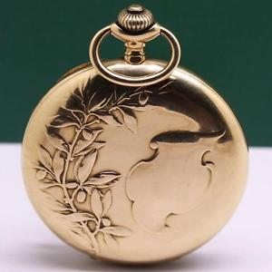 ULYSSE NARDIN 18K SOLID YELLOW GOLD ENAMEL DIAL FLORAL CASE POCKET WATCH