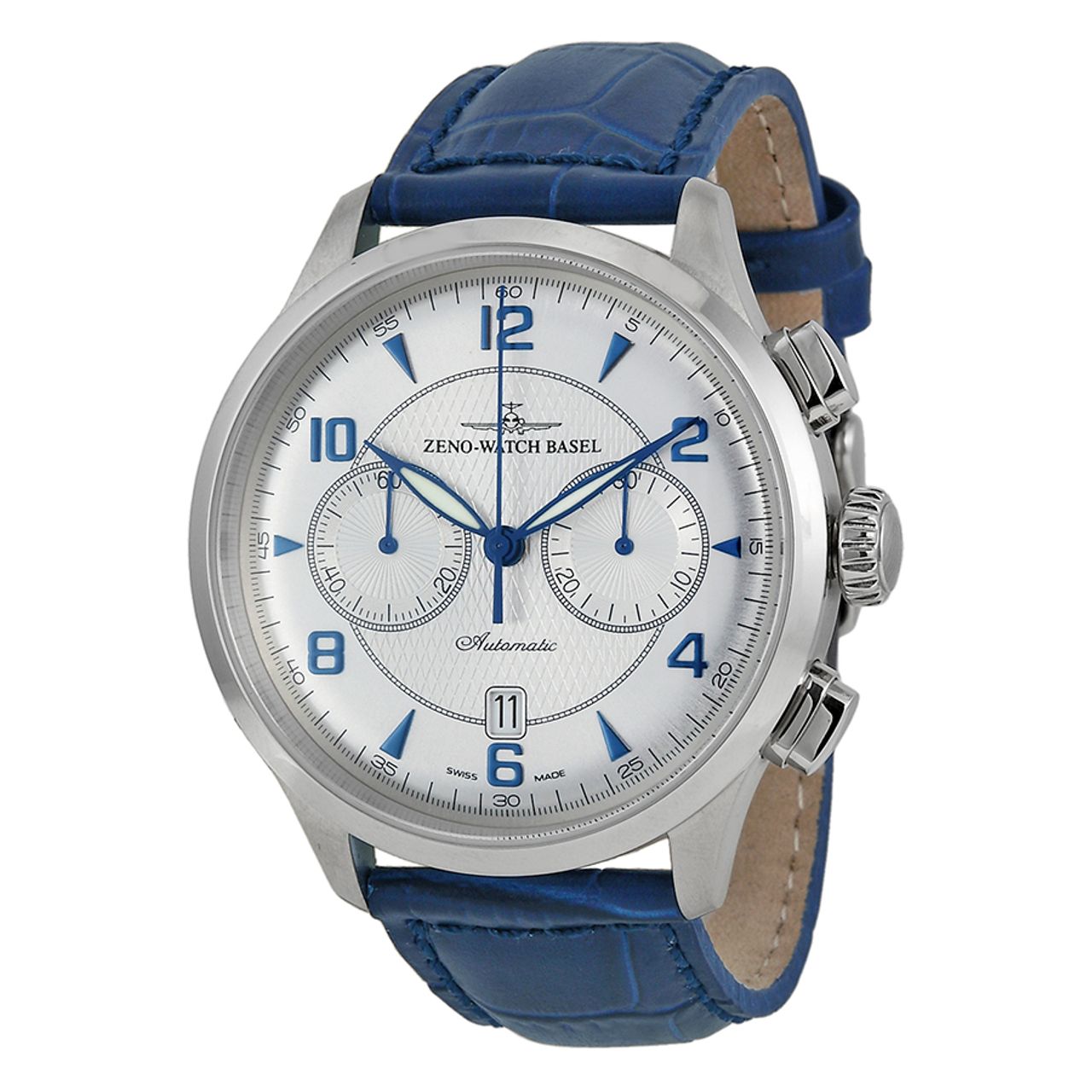 Zeno 6302BVD-G3 Mens Silver Dial Analog Automatic Watch with Leather Strap