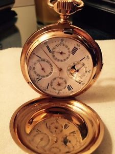 Haas 18K Gold Pocket Watch 150grm Repeater Date Moon Month Chronometer