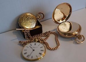 3 x SOLID GOLD POCKET WATCHES (18 ct x 2 & 9ct)  &  SOLID GOLD POCKET WATCH CHAI