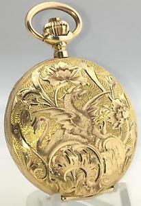 GALLI ZURICH 14KT GOLD GRIFFIN DRAGON FOR ASIAN MARKET 52MM HUNTER POCKET WATCH
