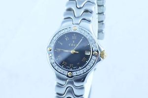 EBEL VAGUE DU SPORT FEMME 28MM MONTRE ACIER/DORÉ NOIR CADRAN CRISTAUX
