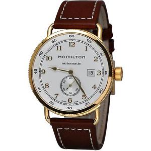 HAMILTON MEN'S KHAKI NAVY 43MM BROWN LEATHER BAND AUTOMATIC WATCH H77745553