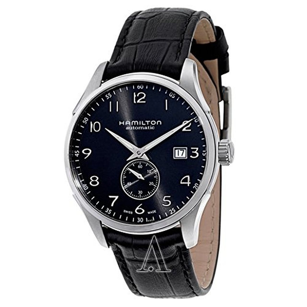 Hamilton H42515735 Mens Black Dial Analog Automatic Watch with Leather Strap