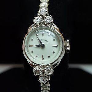 Vintage Ladies Hamilton Diamond Watch Wristwatch - 14k White Gold .67CTW