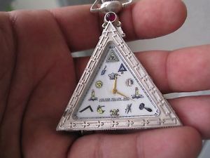ANTIQUE RARE SILVER TRIANGULAR SOLVIL MASONIC POCKET WATCH MOP DIAL MINT 1915'S