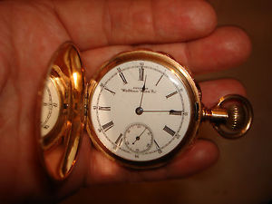 CIRCA 1893 HUNTING WALTHAM 14 KT ROSE GOLD POCKET WATCH