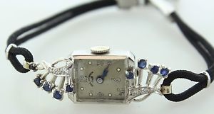 Antique Art Deco Paul Ditisheim SolVil 14k White Gold Watch- Diamond & Sapphires