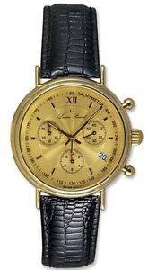 Lucien Piccard 14kt Gold Chronograph Mens Swiss Watch Leather Strap Date LP04731