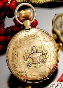14K Multicolored Gold Illinois Pocket Watch - 17 Jewel Two-Tone Time King Movt