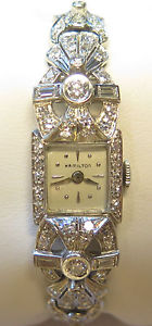 Vintage Platinum Diamond Hamilton Art Deco Ladies Bracelet Watch 31.4 Grams
