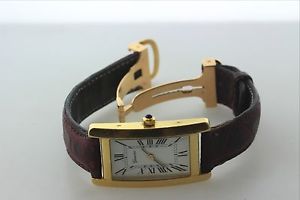 18K 750 Yellow Gold Geneve Watch with Burgundy Leather Band and 18K Gold Lock