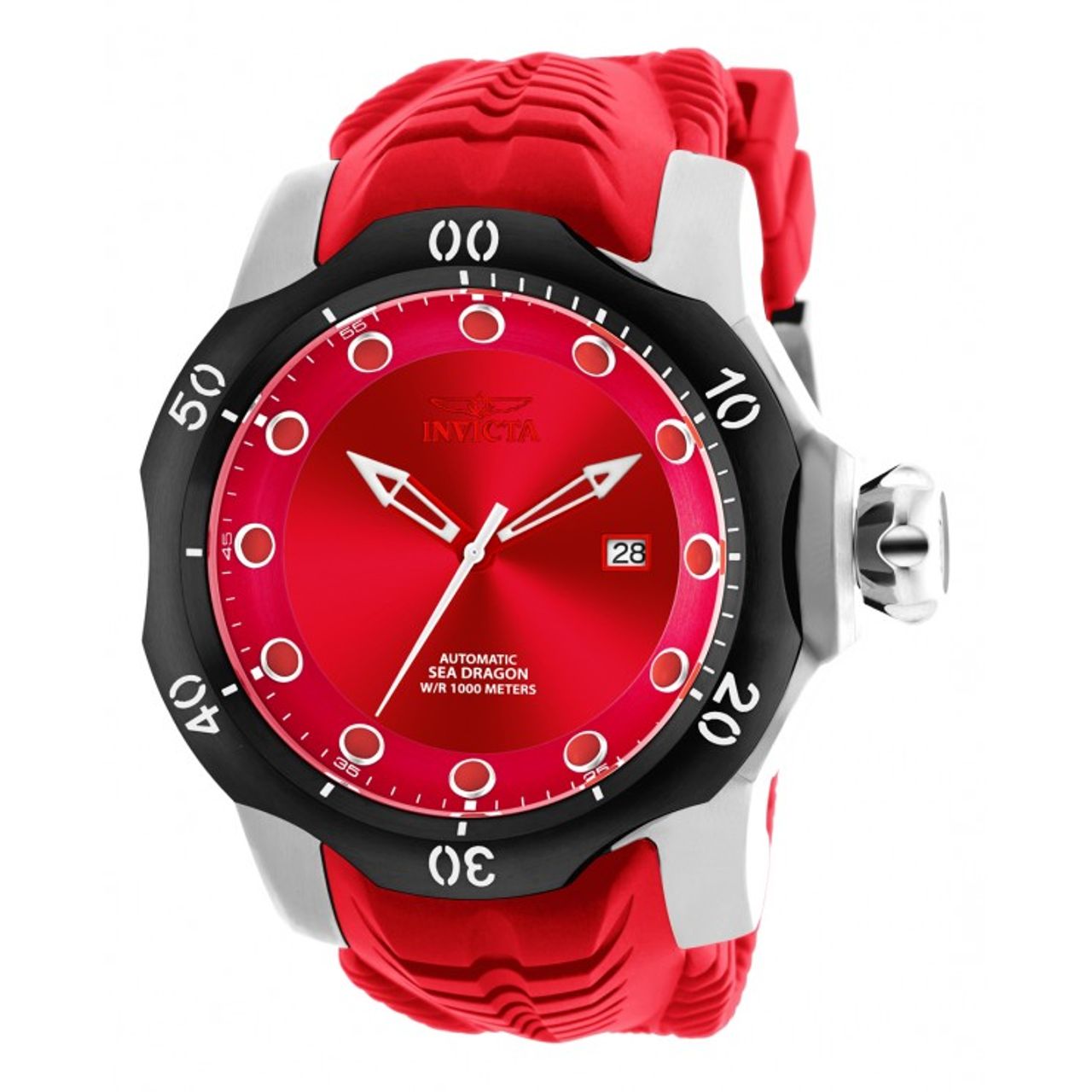 Invicta Venom 19302 Mens Red Dial Analog Automatic Watch with Silicone Strap