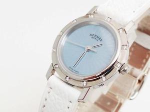 Ladies Hermes 12 diamond bezel Blue MOP  Dial Clipper White Band Wristwatch13803