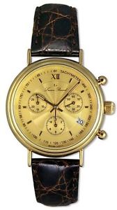 Lucien Piccard 14kt Gold Chronograph Mens Swiss Watch Leather Strap Date LP04733