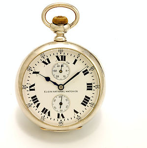 Rare 20 Size Sterling Case Elgin Father Time Military Deck Watch Up/Dn Indicator