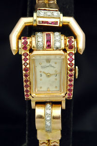 LUCIEN PICCARD Solid 14K GOLD Ruby Diamond Unique Driver VTG RARE 40g Lady WATCH