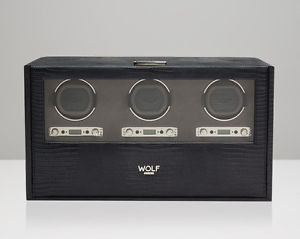 WOLF 460858 Blake Black Teju Lizard Triple Watch Winder With Sliding Glass Cover