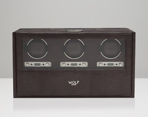 WOLF 460895 Blake Brown Teju Lizard Triple Watch Winder With Sliding Glass Cover