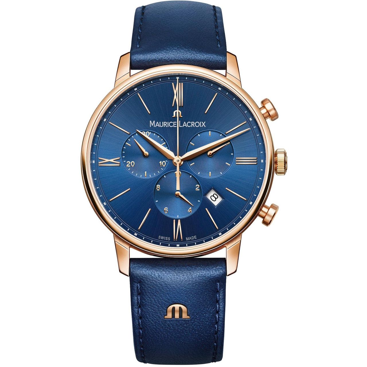 Maurice Lacroix Men's 'Eliros' Quartz Gold and Leather Casual Watch, Color:Blue