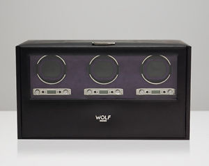 WOLF 460828 Blake Black Pebble Triple Watch Winder With Sliding Glass Cover
