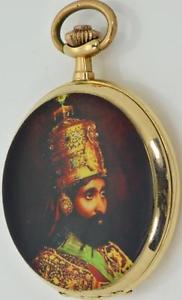 Historical Glashutte caliber 14k gold&enamel watch awarded by Haile Selassie I