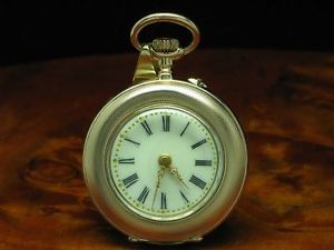 OPEN FACE ANHÄNGEUHR / TASCHENUHR 14kt / 585 GOLD / EDLE EMAILLE HANDARBEIT