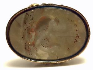 Antique Gold Watch Fob Wax Seal in 18k with Engraved Stone of Quantock RARE