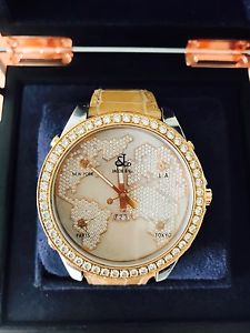 Jacob & Co Five Time Zone Gold Dial Diamond Watch MSRP $23,900.00 OVERSIZED