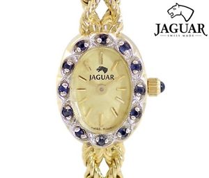 Auth JAGUAR Sapphire Bezel K18YG 750 Hand-winding Antique Women's watch