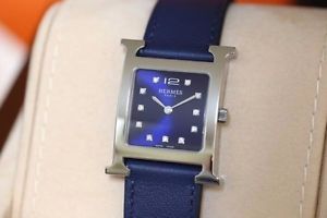 Hermes H Wrist Watch HH 1.510 11P Diamond 0.09c Limited Navy Authentic Rare New