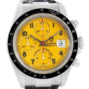 Tudor Tiger Prince Date Chronograph Yellow Dial Steel Watch 79260