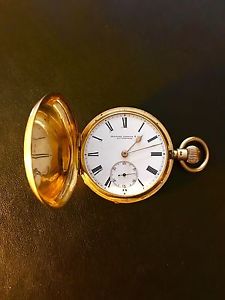 Antique 18k Solid Gold Full Hunter Pocket Watch by Stewart Dawson Co 1886