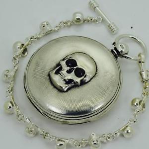 MUSEUM Victorian  Memento Mori Skull silver&Garnets watch&skulls fob W.Chambers