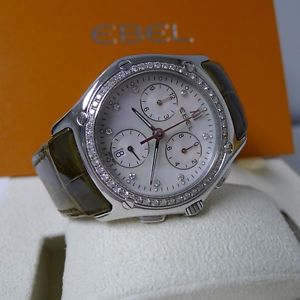 Large Unisex 40mm EBEL Classic Wave Chronograph Factory Diamonds & Mother Pearl