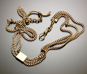 17-1/2" Long 14K Yellow Gold Triple Link Pocket Watch Chain