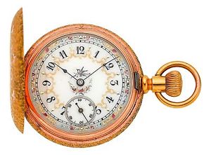 Gold Pocket Watch Elgin Rare Fancy Dial 14k Hunters Case